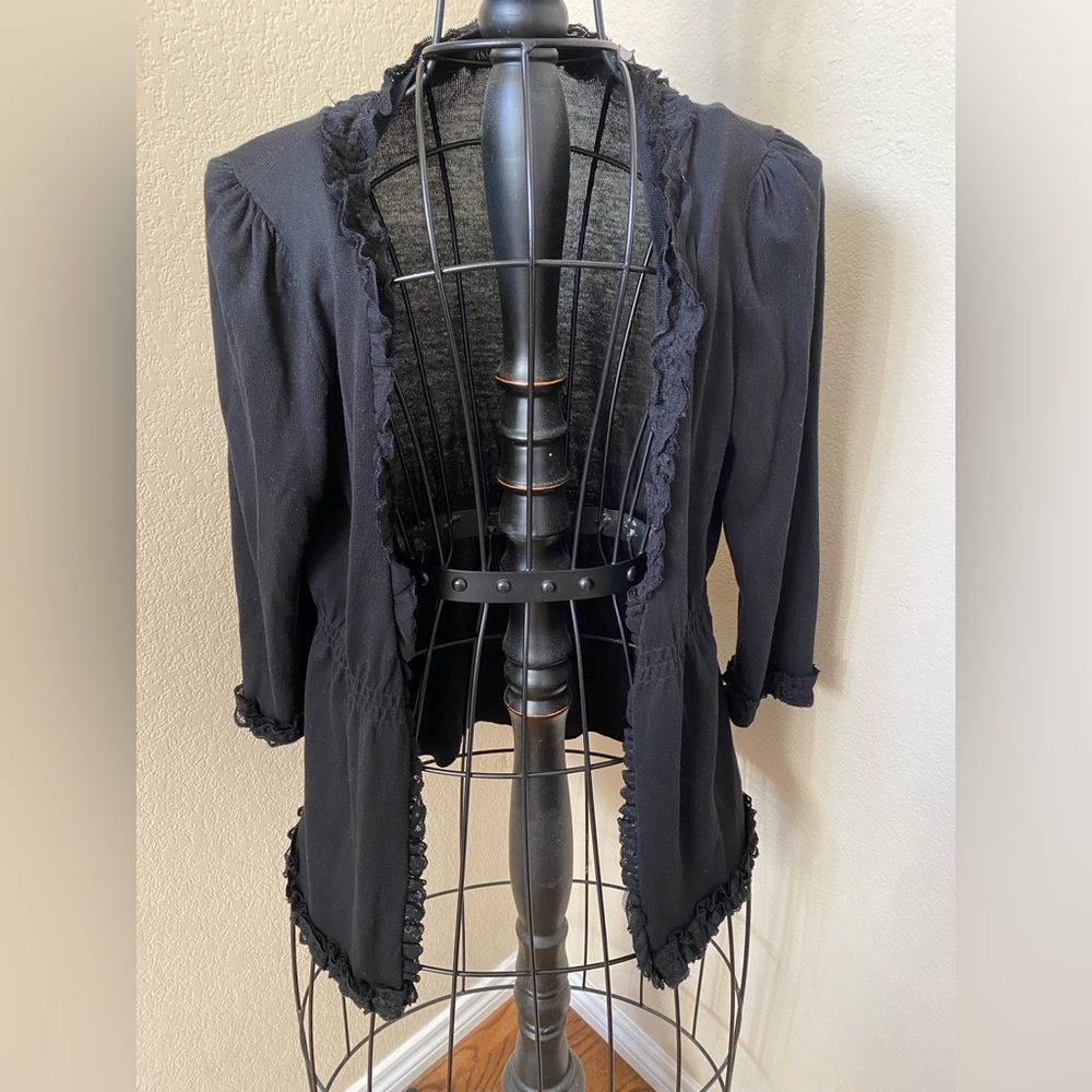 INC Silk/Cotton Blend Black Cardigan Size M